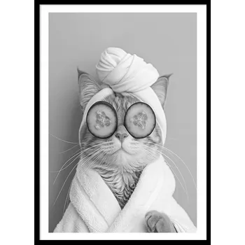 Obraz OBRAZ PLAKÁT V RÁMU do Koupelny WC Toalety vtipná kočka okurky P2527_A4