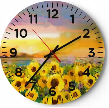Hodiny Nástěnné hodiny do obýváku 40x40 Slunečnice Skleněné hodiny Loft Tiché