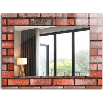 Zrcadlo Nástěnné zrcadlo s rámem z tvrzeného skla Cihlová zeď červená 80x60 cm