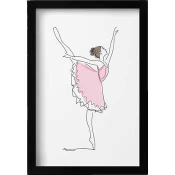 Obraz Ozdobný nástěnný obraz v černém rámu - Line-art baletka v tanci, 20x30 cm