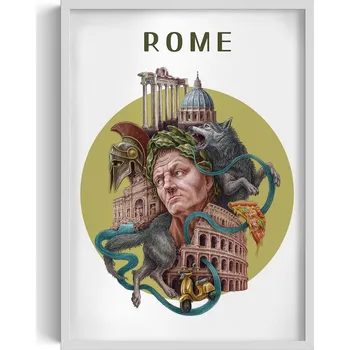 Obraz Ozdobný nástěnný obraz v rámu Řím Koloseum Vlčice Panteon Pizza 50x70 cm