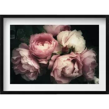 Obraz Dekorativní obraz s grafikou v krásném rámu - kytice růžových růží ve vintage stylu, 70x50 cm