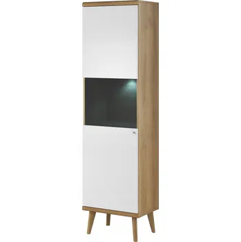 Komoda Moderní Vitrína 197x50x40 Bílý Mat/Dub Riviera