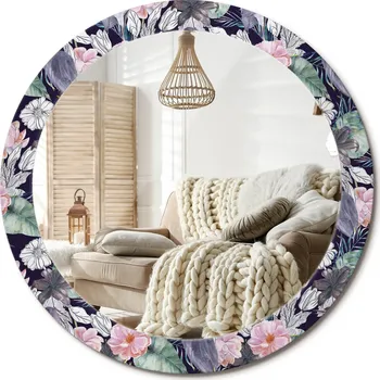 Zrcadlo Kulaté nástěnné dekorativní zrcadlo ve skleněném rámu průměr 80 cm Čápi ptáci