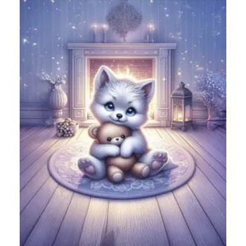 Panel - Teplákovina- Pejsek u krbu 50x45