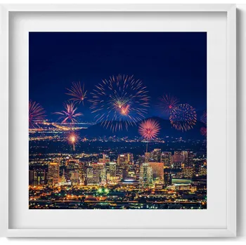 Obraz Dekorace, obraz s grafikou v krásném bílém rámu Město Phoenix v noci 50x50 cm