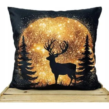 Povlak na dekorativní polštářek Dekorační povlak na polštář vánoční ZLATÝ JELEN 40x40 Velvet měsíc glamour