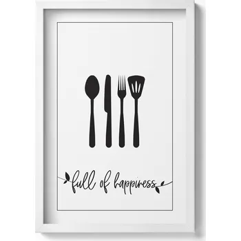 Obraz Stylový obraz v rámu Nápis do kuchyně a jídelny full of happiness 40x60 cm