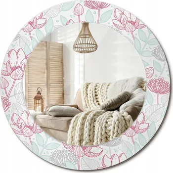 Zrcadlo Moderní dekorativní kulaté zrcadlo na zeď s potiskem průměr 50 cm Květiny