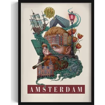 Obraz Moderní nástěnná dekorace Vintage retro styl Město Amsterdam 50x70 cm