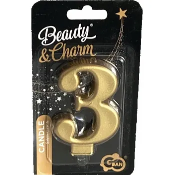 Svíčka Narozeninová svíčka Číslice 3 Zlatá 8 cm na narozeniny