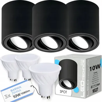 Bodové svítidlo 3x BODOVÉ SVÍTIDLO PŘISAZENÉ TUBA HALOGENOVÁ GU10 10W studená LED žárovka