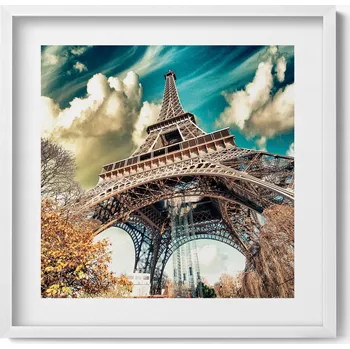 Obraz Závěsný obraz rámeček bílé barvy Nádherný výhled na Eiffelovu věž 50x50 cm