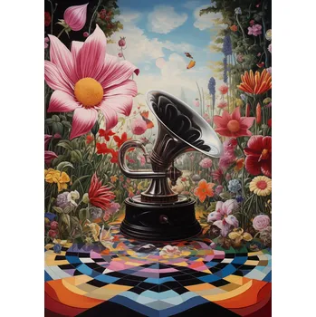 Plakát Plakát Gramofon v Květinách bez rámu 39,5 x 55 cm