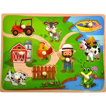 Dřevěná hračka Dřevěné puzzle s kostkami Drobiazgarnia Farma 30x22 cm