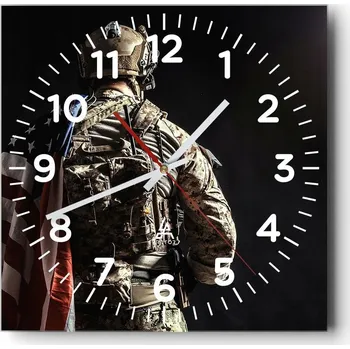 Hodiny Kuchyňské nástěnné hodiny 30x30 Voják Skleněné hodiny do obýváku Moderní Tiché