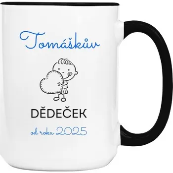 Hrnek velký barevný s potiskem Dědeček od roku 2025 se jménem vnuka