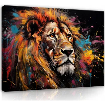 Obraz OBRAZ LEV ABSTRAKCE POP ART NA PLÁTNĚ NA ZEĎ LOŽNICE OBÝVÁK 60x40