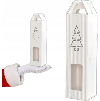 Dárková krabička Krabička na vánoční víno 85x85x320 mm ECO Bílá s vánočním stromkem krabička