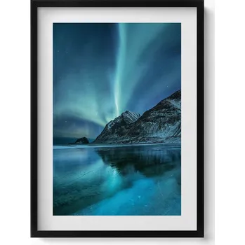 Obraz Obraz s rámem a grafikou na zeď Polární záře nad horami a vodou 50x70 cm