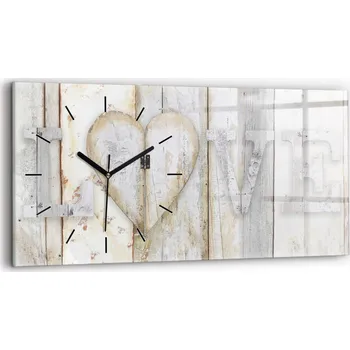 Hodiny Moderní skleněné nástěnné hodiny s potiskem horizontální 60x30 cm Nápis láska