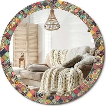 Zrcadlo Prémiové Zrcadlo s dekorativním skleněným rámem s potiskem průměr 80 cm