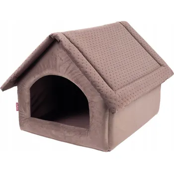 Pelíšek pro psa Látkový domeček BOUDA PELÍŠEK PRO PSA HNĚDÝ VELVET VEL. 4