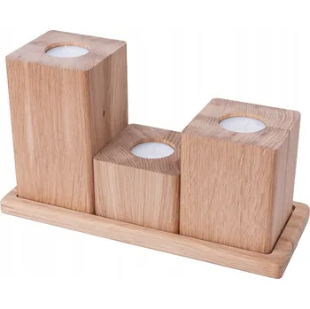 Obraz Sada 3 olšových svícnů s podnosem – elegantní dekorace interiéru