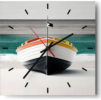 Hodiny Velké nástěnné hodiny na zeď 40x40 Loďka Skleněné hodiny Čtvercové Tiché