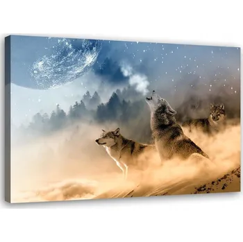 Obraz OBRAZ NA PLÁTNĚ Obraz na plátně Les Vlci v mlze příroda 60x40