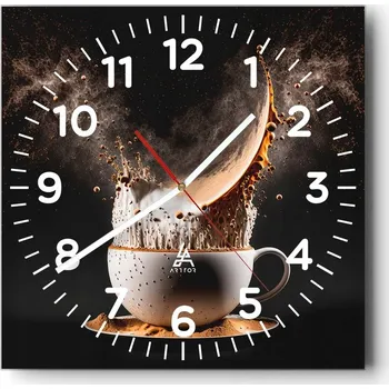 Hodiny Nástěnné hodiny do obýváku 40x40 Káva Tiché hodiny na skle Stylové