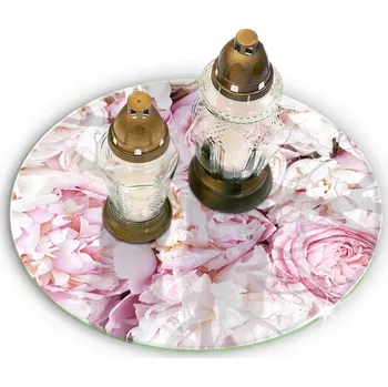 Obraz Skleněný podstavec, tácek pod svíčky na pomník - Kytice pivoňek, průměr 30 cm