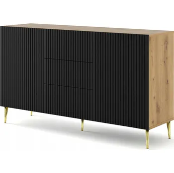 Komoda Komoda Ravenna B 150 cm artisan černá, zlaté nohy