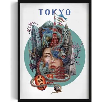 Obraz Nástěnný obraz do obýváku, kuchyně: Tokyo Tower, hora Fudži, Drak, Višňový květ 50x70 cm