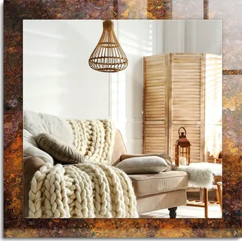 Zrcadlo Dekorativní zrcadlo s potiskem Zrezivělý kovový povrch 60x60 cm