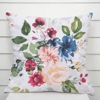 Povlak na dekorativní polštářek Bavlněný povlak na polštář Sandra SA-387 Velké žluté a modré květy na bílém 35 x 45 cm