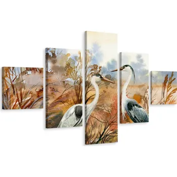 Obraz Obraz Polyptych ROSTLINY Ptáci Malba Dekorace 250x150