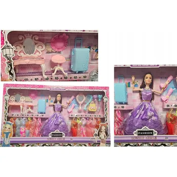 SADA PRO PANENKY S PŘÍSLUŠENSTVÍM, KUFŘÍK STOLKEM A KUFREM, 20 DÍLŮ, E1982 EMAJ