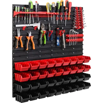 Obraz Děrovaná stěna na nářadí 78x78 cm + 36 boxů/úložných nádob