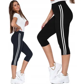 Dámské legíny Dámské sportovní legíny 3/4 Klasické Legíny Černé s lampasem MORAJ XXL