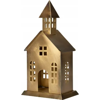 Obraz SVÍTILNA KOSTEL domeček KOVOVÁ ZLATÁ výška 31 cm