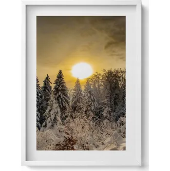 Obraz Elegantní obraz do obýváku v bílém rámu Zimní Krajina Beskydy 50x70 cm