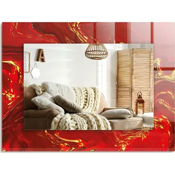 Zrcadlo Zrcadlo nástěnné s ozdobným rámem Abstraktní červená barva 80x60 cm