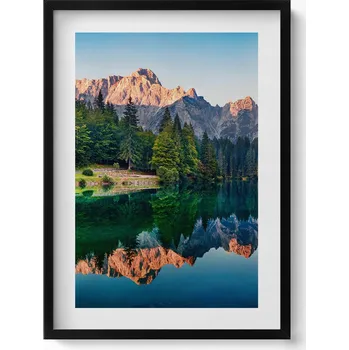 Obraz Dekorativní nástěnný obraz s grafikou v černém rámu - Krajina jezera 50x70 cm