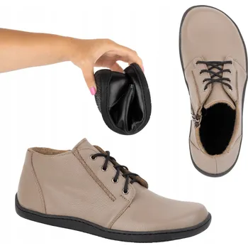 Dámské tenisky Dámské kožené BAREFOOT boty zateplené se zipem 787 béžové 42