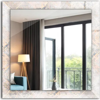 Zrcadlo Koupelnové zrcadlo na stěnu s dekorativním skleněným rámem 60x60 Obklady se vzory