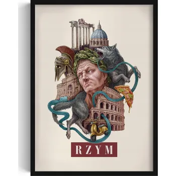Obraz Nástěnný obraz rám Vintage retro styl Řím Koloseum Vlčice Pizza 50x70 cm