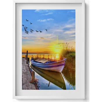 Obraz Dekorativní obraz v rámu na zeď Výhled na jezero a západ slunce 50x70 cm