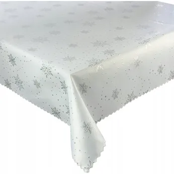 ubrus Oboustranný Vánoční Ubrus Odolný Skvrnám Sněhově Bílý Stříbrný 140x180 cm