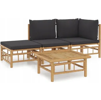 VidaXL 4dílná zahradní souprava, tmavě šedé polštáře, bambus